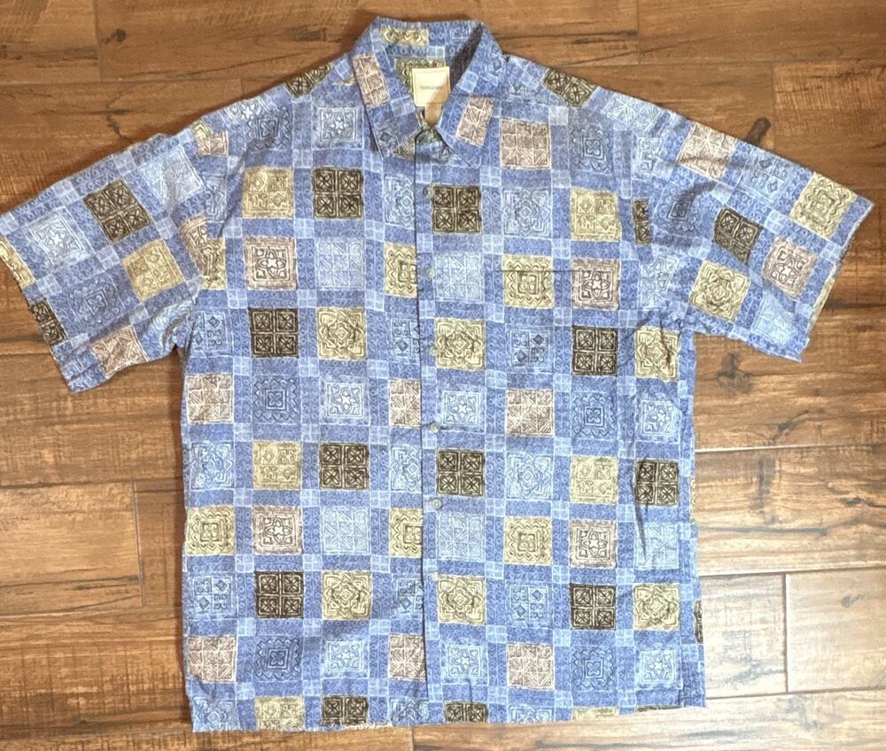 Men's Saddlebred Woven Geometric Button-Up Shirt Short Sleeve Blue/Black/Beige